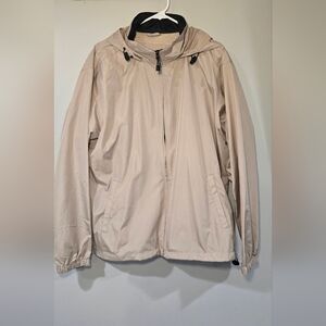 Cream Lightweight Windbreaker with Hood and Full-Length Zipper